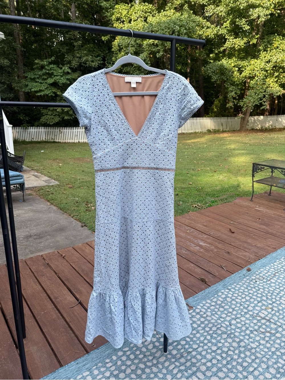 MICHAEL Michael Kors Light Blue Eyelet V-Neck Midi Dress